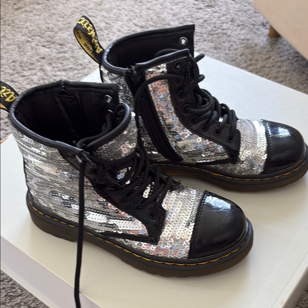 Dr. Martens Silver Sequin Lace-Up Boots